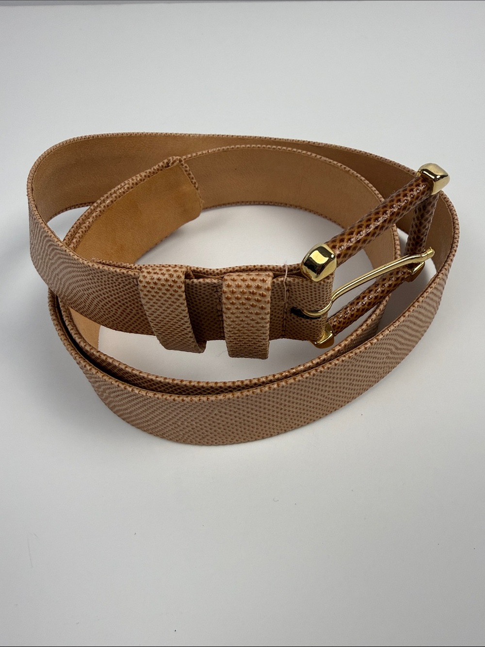 Genuine reptile Tan Leather Belt with Gold Buckle